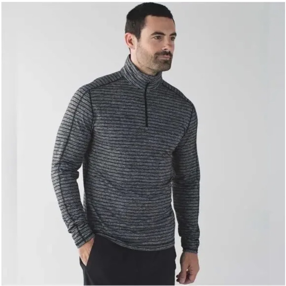 Lululemon Surge Warm‎ 1/2 Zip Jacket in Raven Stripe Black Heathered Black Sz M